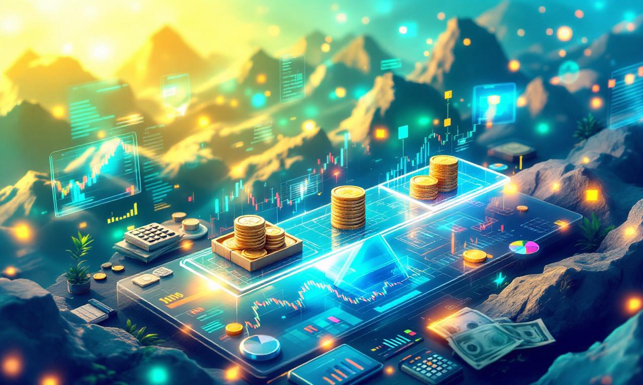 A financial trading scene illustrating hidden fees, featuring a scale balancing money and trading tools.